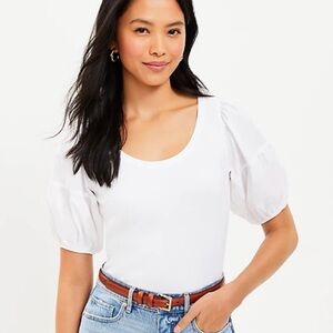 HP! LOFT Puff Sleeve Top in White. Plus Size XXL. Brand new!